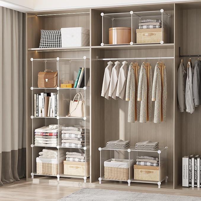 AWTATOS 8 Cube Storage Organizer, Closet Organizer Storage Shelf, Clear | DIY Stackable Storage Cubes Shelves for Closet, Bookcase Bookshelf, Plastic Shelving for Bedroom, Home Office