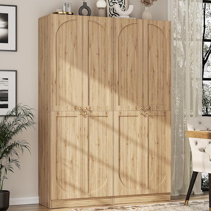 Cyclysio 80" Kitchen Pantry, Extra Tall Arch Storage Cabinet with 8 Soft Close Doors and Adjustable Shelves, Freestanding Wood Cupboard with Seamless Fit Wall for Dining Living Room Bathroom Furniture