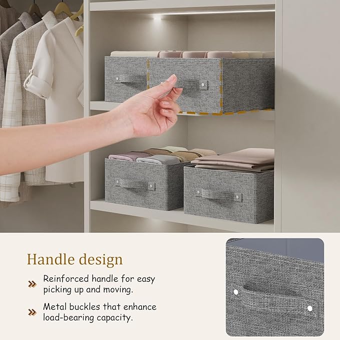 Collapsible Storage Baskets with Handles,Grey,13x9x5.5in,2 Pack | Storage Cubes with Rigid PP Panel,Organizer Boxes for Organizing,Washable Fabric Organization Bins for Frequent Access
