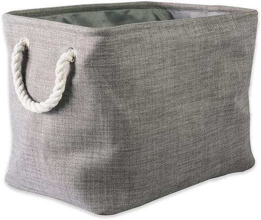DII, Collapsible Variegated Polyester Storage Bin with Cotton Handles Medium Gray
