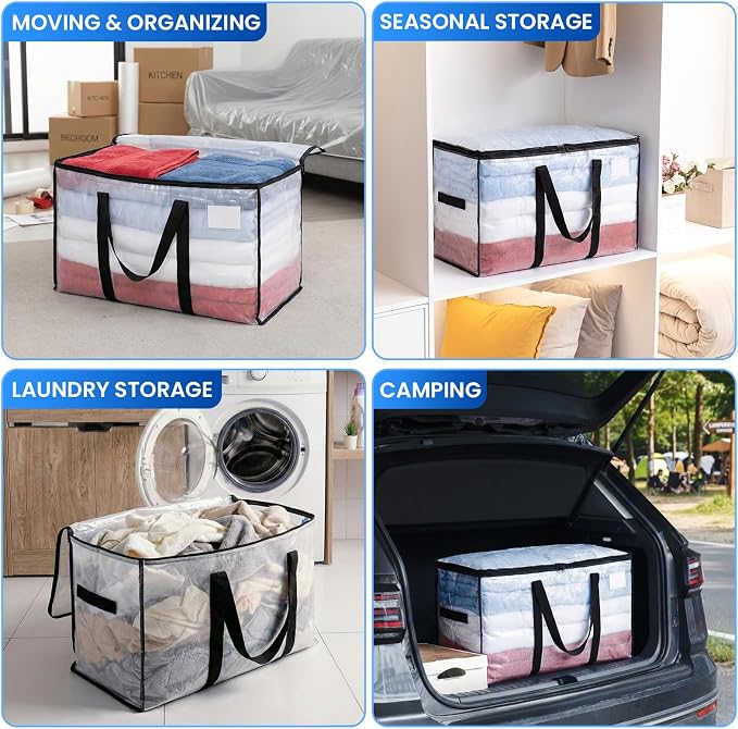 TAILI Extra Large Moving Bags, 10 Pack Clear Heavy Duty Totes For Storage with Visible Window, Wrap Around Handles, Storage Bags for Space Saving, Alternative to Moving Boxes