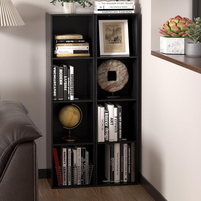 4 Cube Storage Organizer, 4 Tier Cube Low Bookcase Freestanding Storage Display Organizer, Four-Cubes Open Shelf Bookshelf for Home Office (Black, 4-Cube)