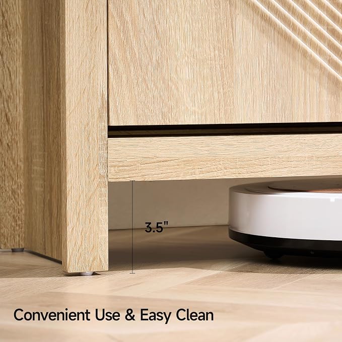 Shoe Cabinet with 4 Flip Drawers & Symmetric Groove Pattern for Entryway | 44.5''W x 9.2''D x 39.4'' Natural Oak Fit for 16-24 Pairs of Shoes Slim Narrow Shoe Storage Cabinet for Hallway Living Room