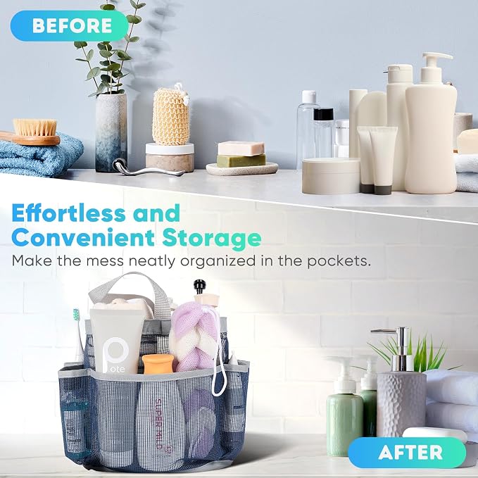EUDELE Mesh Shower Caddy Portable for College Dorm Room Essentials,Portable Shower Caddy Dorm with 9-Pocket Large Capacity, Shower Bag for Beach, Swimming, Gym, Travel essentials, Navy Blue-Grey