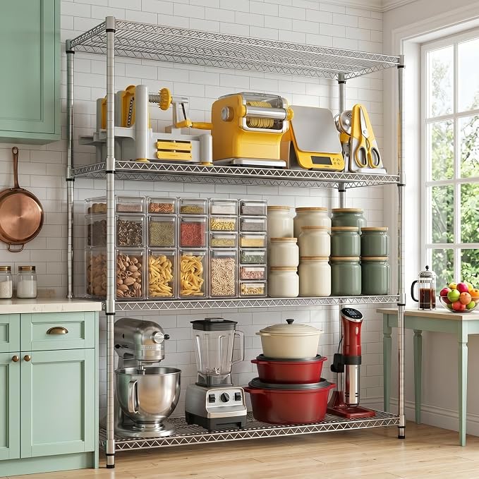 M MZG 4-Shelf Heavy Duty Garage Shelving Wire Adjustable Storage Rack for Kitchen Laundry Bathroom Pantry 2640 lbs Capacity Silver 17.7 x 59.1 x 70.4 Inch