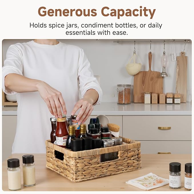 StorageWorks Pantry Baskets, Wicker Storage Baskets for Organizing, Shelves, Pantry Organizers and Storage, Water Hyacinth, 13" L x 10¼"W x 4 ¾"H