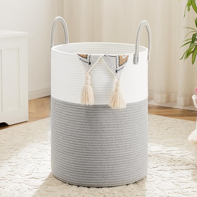 Artfeel Laundry Basket,Woven Cotton Rope Laundry Hamper,100L for Decorative Storage of Dirty Clothes,Toys and Blankets in Bathroom,Baby Room and Living Room