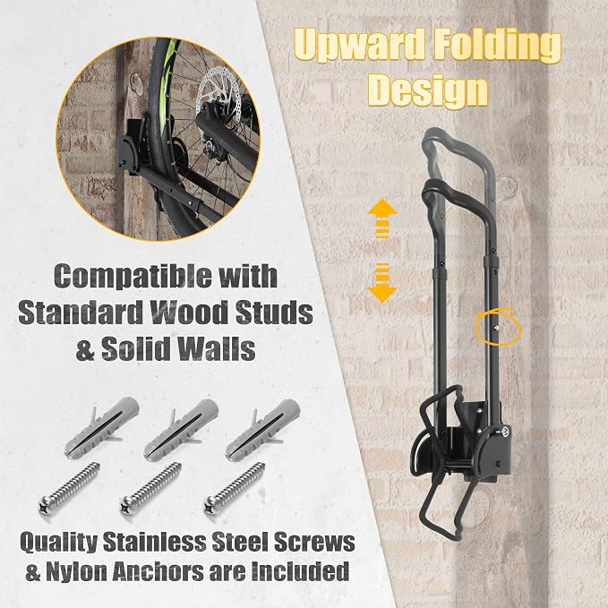 CyclingDeal Swivel Bike Wall Mount Rack - Vertical Adjustable Foldable Bicycle Parking Rack with Wheel Holder - for 20"-29" MTB 700C Road Bikes Home Garage Storage