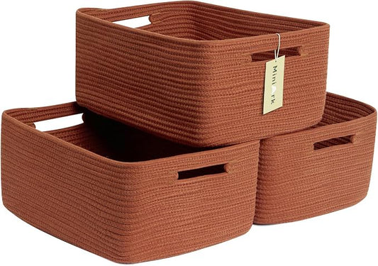MiniArk Large Storage Baskets for Shelves, 17 x 13 x 7.5” Closet Organizers Bins for Clothes Blanket Towels, Baby Nursery, Toy Baskets Box, Woven Rope Baskets, 3 Packs Oxide Red