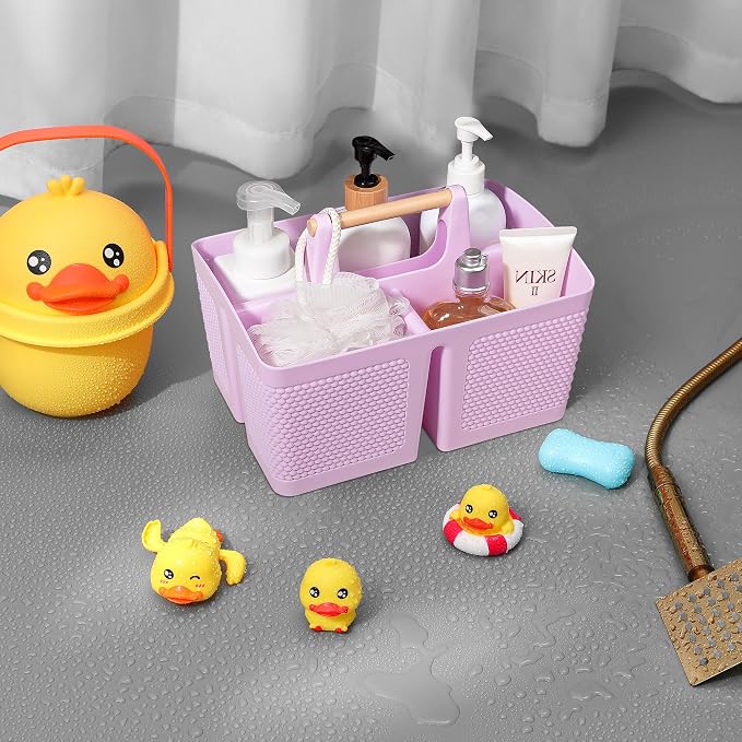 Plastic Shower Caddy, Portable Shower Basket with Handle, Light Purple | Cleaning Caddy Organizer for Bathroom, College Dorm Room Essentials, Storage Tote