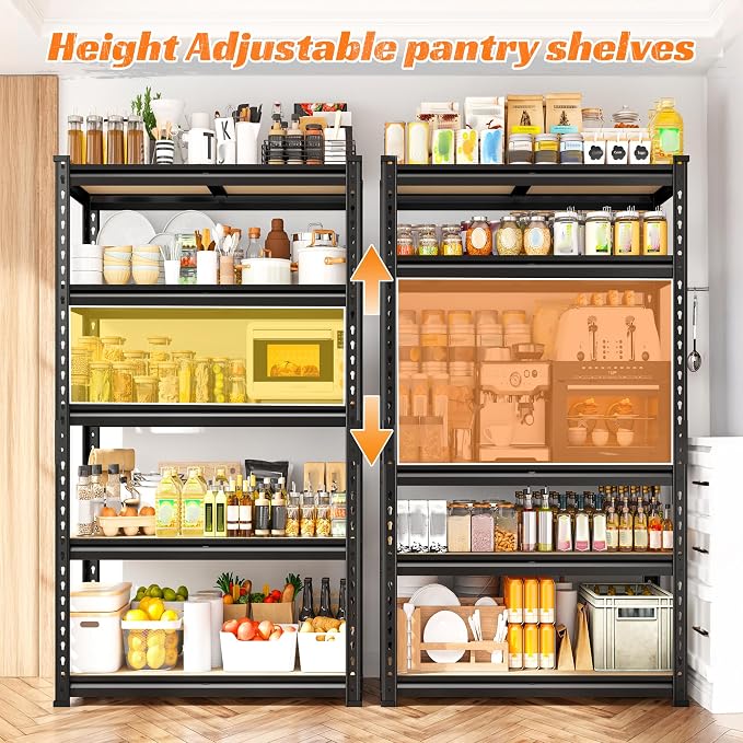 REIBII Set of 2 Storage Shelves,Heavy Duty Garage Shelving for Basement | 2000LBS Metal Shelves,5-Tier,Rolled Edge,for Industrial Warehouse Pantry School Education Shop Commercial,27.6"Wx11.8"Dx60"H