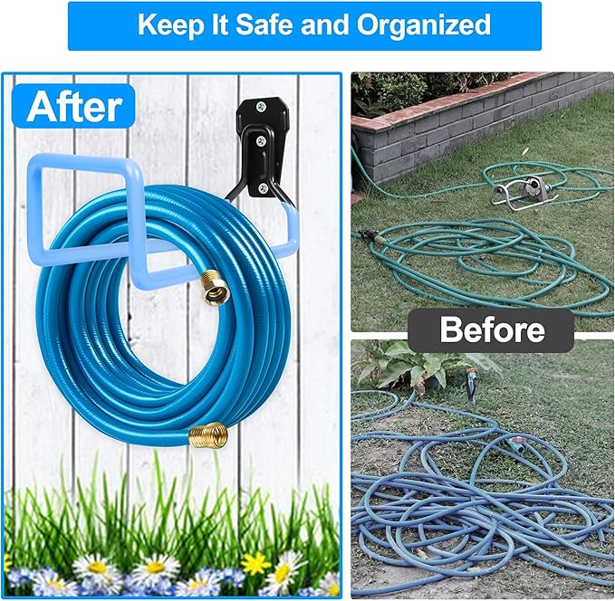 PeoMev Hose Holder Wall Mount Metal Hose Hook Garden Hose Rack | Heavy Duty Water Hose Reels for Outside Water Hose, Extension Cords