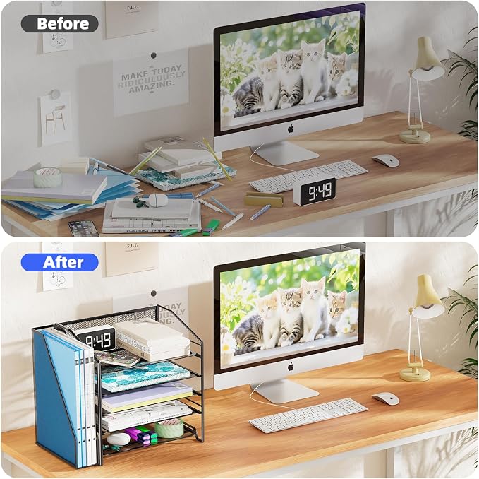 Simple Trending 5-Tier Desk File Organizer, Paper Organizer, Black | Adjustable Letter Trays, Side File Shelf，Durable Steel Mesh, Space Saving, for Home Office, 15.4"L x 9"W x 13"H