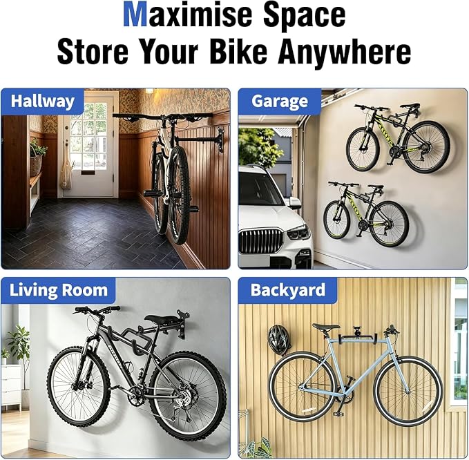 Bike Wall Mount Hanger, Horizontal Rack | Heavy-Duty, Adjustable, For Road, Mountain & Hybrid Bikes, Garage, Apartment & Home Use