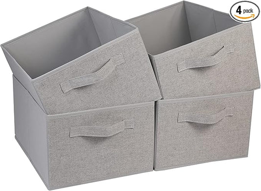 JAKAGO Fabric Storage Bins set of 4 Rectangle Storage Baskets with Handle Foldable Closet Organizer for Clothes Towel bedding Books Collapsible Clothing Container for Shelves Bedroom(Gray High)