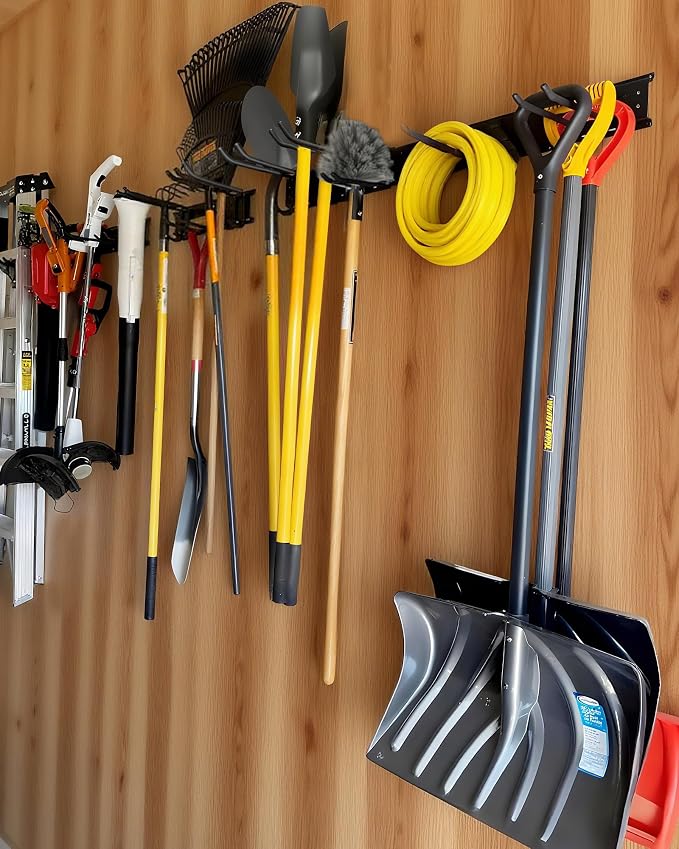 PIYILO 64 in Garage Tool Organizer Wall Mount, Adjustable Tool Storage Rack | Heavy-duty 510 LBS, 10 Hooks in 4 Types, Wear & Tear Resistant, Soft Anti-Scratch Hook Sleeves, For Yard Tools, Shovels, Shed
