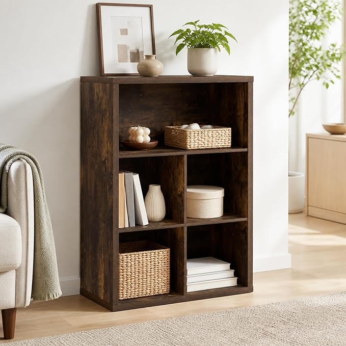 5-Cube Bookcase, Cube Storage Organizer Bookshelf, Book Shelf with Closed Back, 15.3 x 29.9 x 43.3, for Bedroom, Living Room, Home Office, Amber Pine