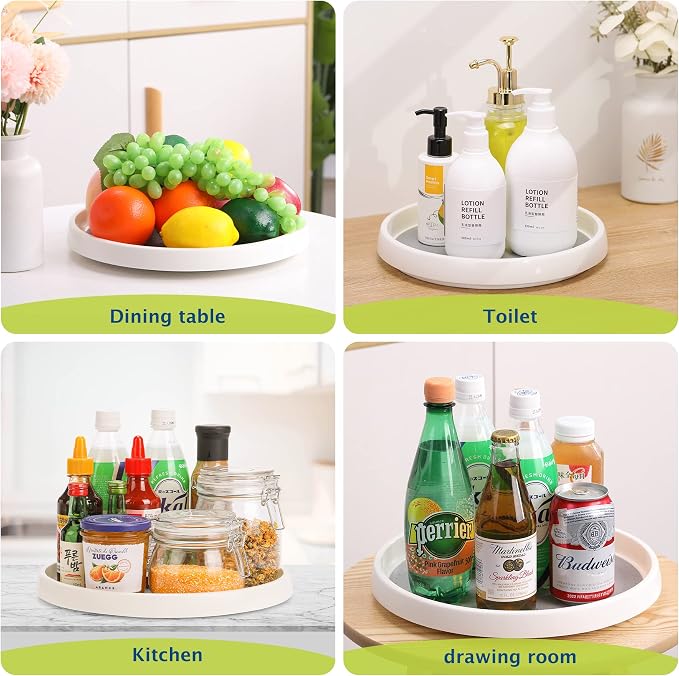 Lazy Susan Turntable, Set of 4, 12 Inch Non-Skid Lazy Susan Organizer for Cabinet, Pantry Organization, Kitchen Storage, Bathroom Sink Cabinet, Refrigerator, Countertop, Spice Rack (4 Pack 12 in)