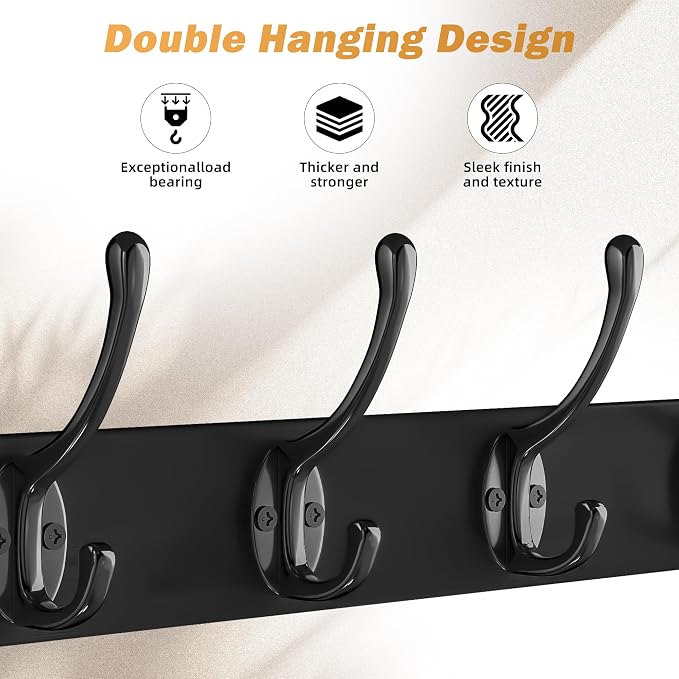 VASMIA Coat Rack Wall Mount with Shelf,Bamboo Wall Shelf with Hooks,Coat Hangers for Entryway,Bathroom, Living Room, Bedroom, Black
