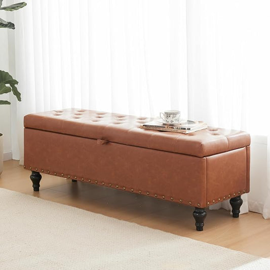 Mangodan 43 Inch Storage Ottoman, Tufted Ottoman with Storage | End of Bed Ottomans for Living Room, Bedroom, Modern Entryway Benchs