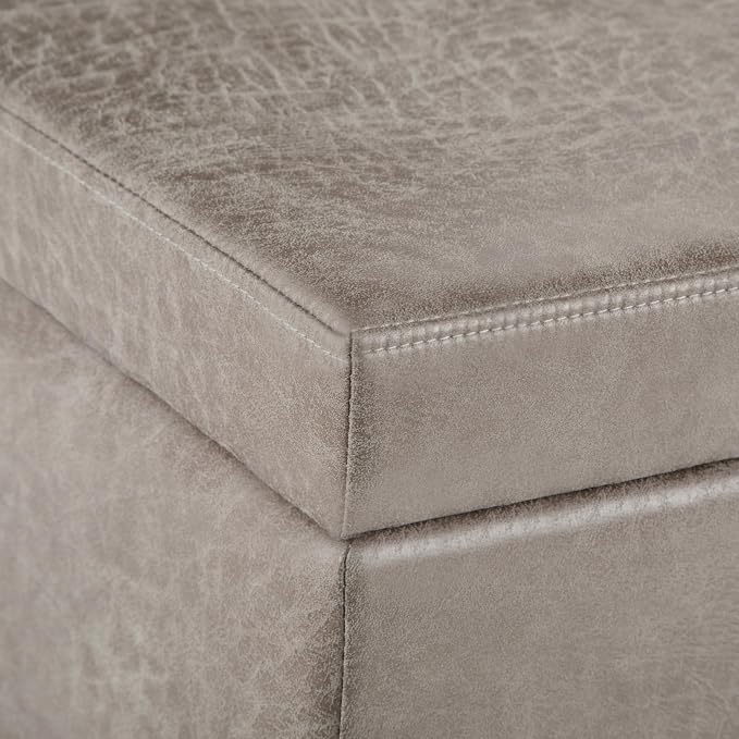 SIMPLIHOME Avalon Storage Ottoman Bench - 48" Wide x 16" High Upholstered Vegan Leather Rectangular Lift-Top Ottoman in Distressed Grey Taupe, Contemporary Bench for Living Room with High-Density Foam