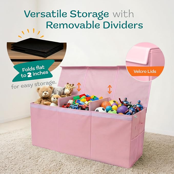 SoftOwl Extra Large Toy Storage Organizer with Lid - Sturdy, Collapsible Toy Chest Storage Box Design - Toys Bin with Dividers for Kids, Nursery, Bedroom, Playroom 37"x16"x14"