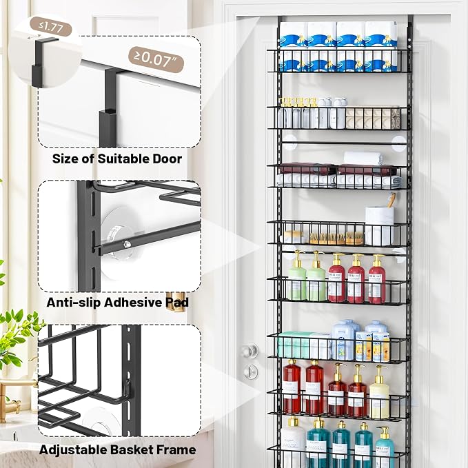 ElegantArray 10-Tier Pantry Door Organizer, Black | Over The Door Rack, Hanging Spice Rack Shelves, Kitchen & Bathroom Storage, Home Office & Laundry Room