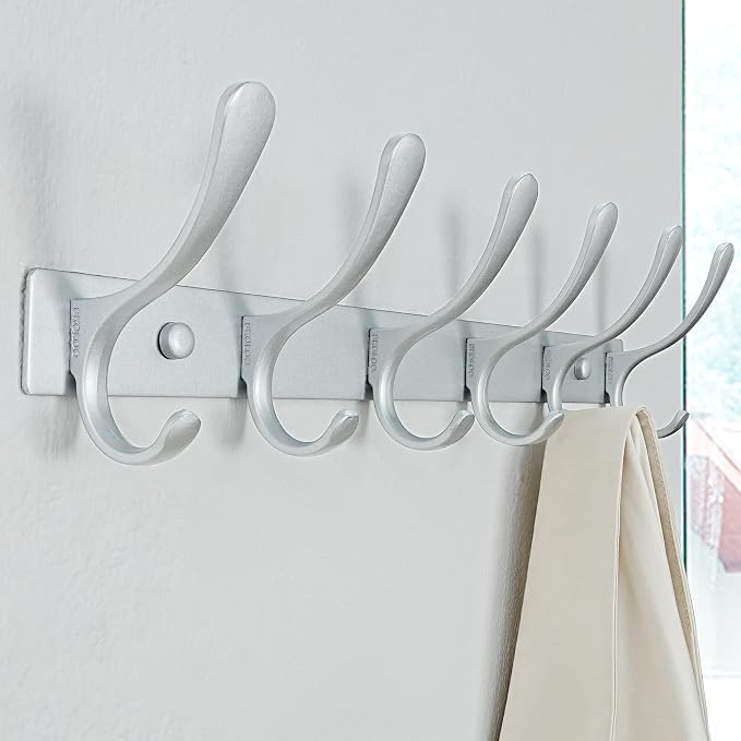 SKOLOO Coat Rack Wall Mounted - 6 Hooks, Heavy Duty, Stainless Steel, Metal Wall Hangers, Sturdy Coat Hooks for Hanging Coats, Jacket, Clothes, Hat, Cold Light Silver