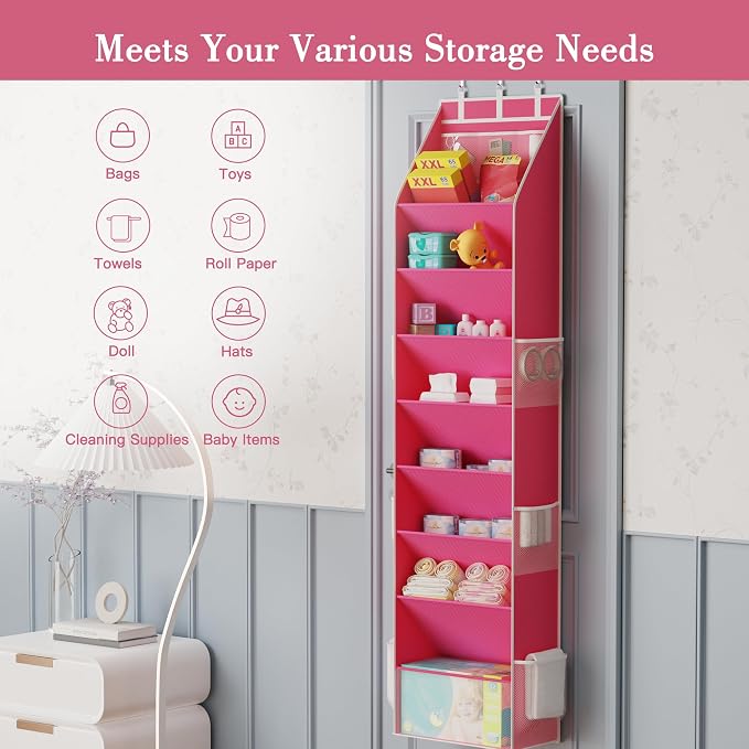 Shoe Storage, Over the Door Shoe Organizer, Hanging Closet Shoe Storage with Large Deep Pockets, Fits 16–24 Pairs of Sneakers, Sandals, Boots, Pink