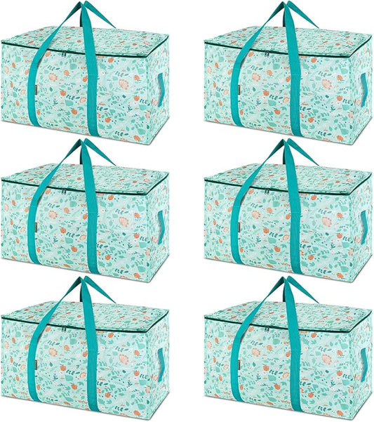 BALEINE 6-Pack Oversized Moving Bags with Reinforced Handles, Heavy-Duty Storage Tote for Clothes, Moving Supplies (Spring Stroll, 6-Pack)