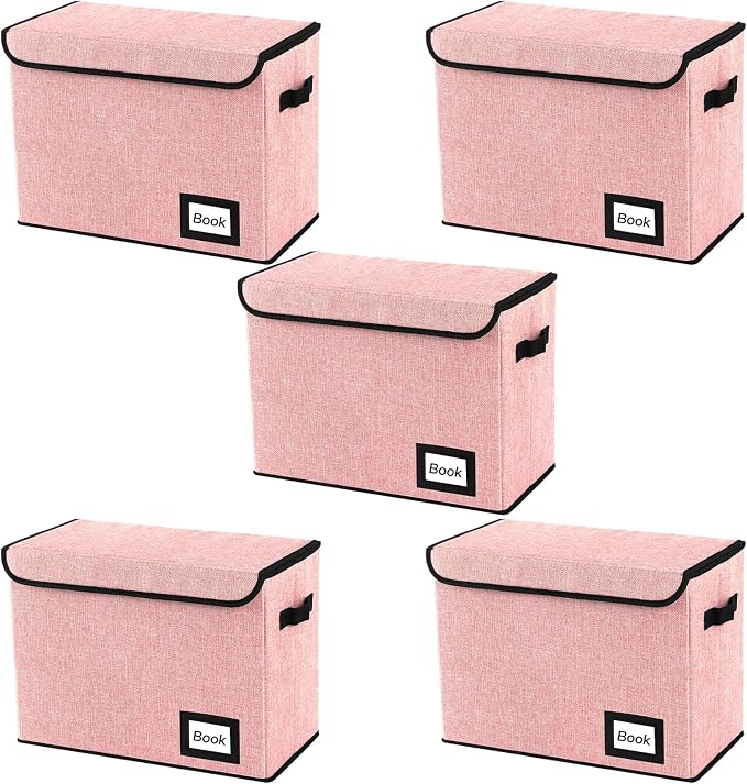 5 Pack Comic Book Storage Boxes, 15.8" X 7.8" X 11.8", Collapsible Comic Short Box, Holds 160-180 Collection Comic Book Container Holder Shelf Protector Organizer Bin (Pink)