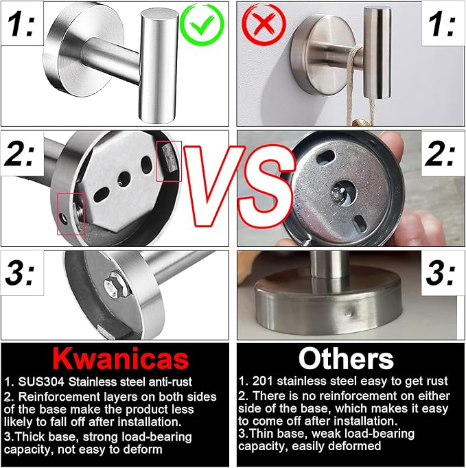 6 Pieces Brushed Nickel Bathroom Hardware Accessories Set Hand Towel Ring 16&23.6 inch Round Towel Bar Silver Toilet Paper Holder Towel Hooks 2 Pieces SUS 304 Stainless Steel,Heavy Duty,Wall Mounted