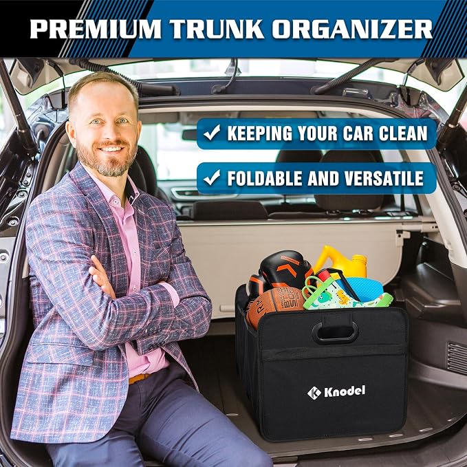 K KNODEL Foldable Trunk Storage Organizer for Car and Suv (Medium, Black) | Collapsible Car Storage Organizer, Car Organizers and Storage for Sedan, Cargo Organizer, Car Bin, Basket,Bag, Organization