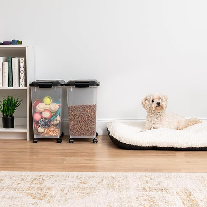 IRIS USA Dog Food Storage Container, 2-Pack, Up to 54 lbs, Black | Made in USA, Comes with Wheels, Airtight Seal, BPA-Free, Bird Seed, Cat food, Cat Litter, Treats, Multi-Pet Use