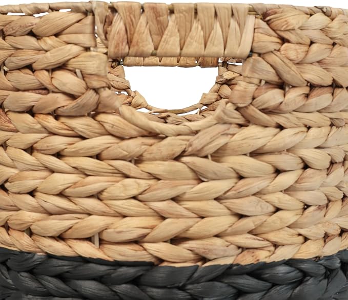 happimess Avery 3-Piece Cylinder Nesting Baskets 13", Black/Natural | Hyacinth, Bohemian Cottage Style, Handwoven Wicker, Iron Metal Frame, Decorative Storage For Toys And Books, Built In Handles