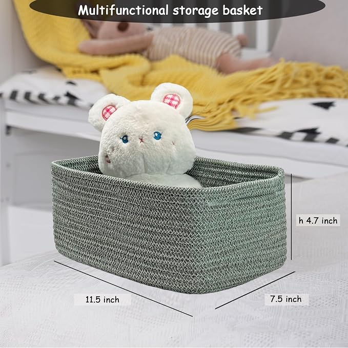 COMFY HOMI 11.5"x7.5"x4.7" Storage Baskets for Organizing | Cotton Rope Woven Basket | Toy Storage Bin Box | Basket for Shelves, Closet Organizer Bin, Decorative Closet Shelf, 3 Pack,