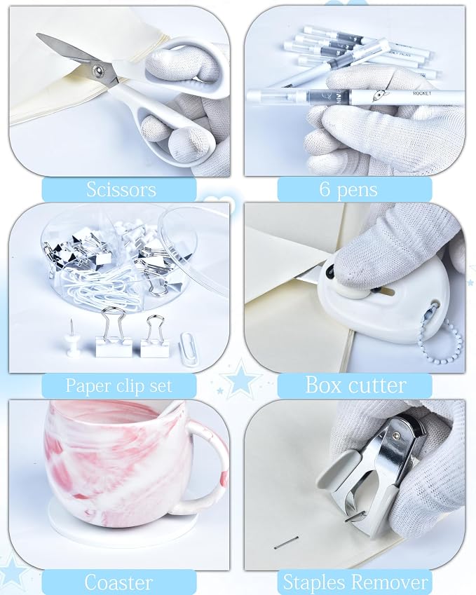 White Desk Accessories and Organizers with Desk Organizer and 360°Rotating Pen Holder stapler Pen and a Lot of Office White Office Supplies Beautifully Presented in a Gift Box