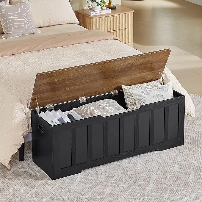 VANKILEY 51.2" Storage Chest Extra Large,Wooden Storage Bench,Black+Brown | Chest with 2 Safety Hinges, 51.2*15.7*19.1inches, Wooden Trunk for Bedroom, Livingroom,Entryway,Easy Assembly.
