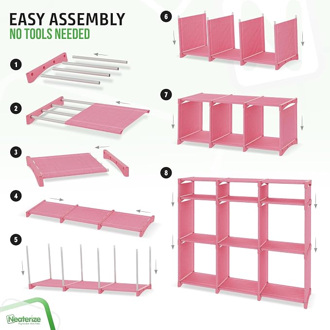 Cube Storage Organizer with Storage Bins Included - The Perfect Closet Organizers and Storage Solution. Includes 9 Storage Cubes, Great For Toy Storage, Closet Storage, Clothes Storage (Pink)