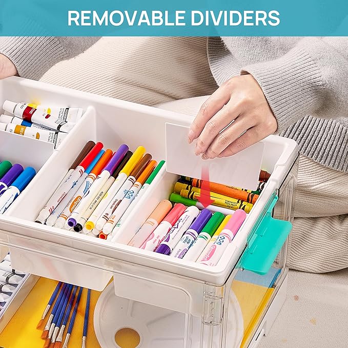 Vtopmart 24 QT Clear Craft Organizer with Removable Tray & Dividers, 1 Pack | Storage Box for Coloring Books, Modeling Clay, Molds and Art Supplies, Keeps Craft Materials Organized and Easy to Access