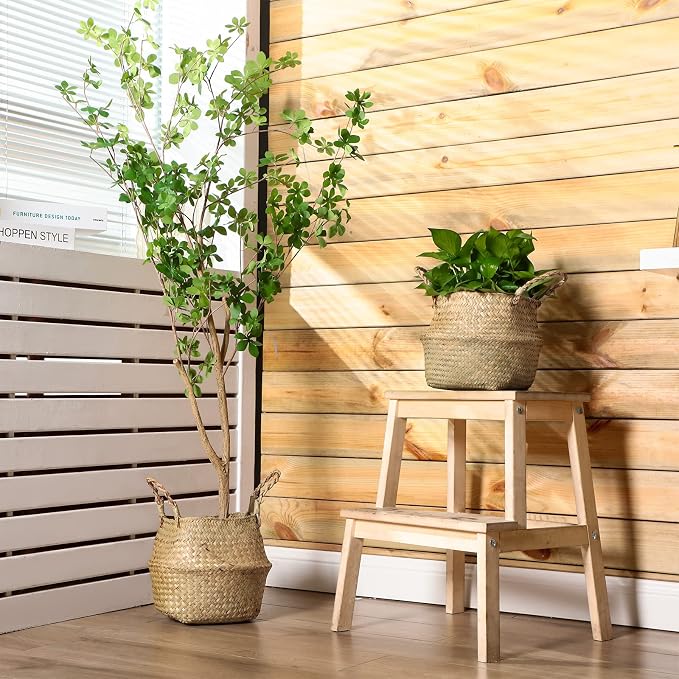 Qunclay 8 Pcs Woven Seagrass Baskets Belly Basket Folding Boho Natural Plant Pot with Handles Round Decorative Wicker Large Indoor Planter for Home Outdoor Tree Planters Decor (9 x 11 Inch)