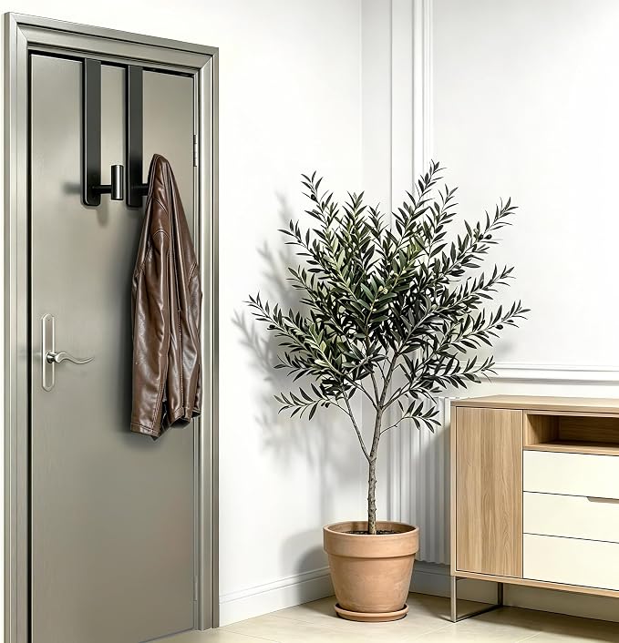 WUIVIUT Extended Over Door Hooks, Heavy-Duty Stainless Steel No-Drill Coat & Towel Hanger (T Shape 2 Pack, Fits 1-3/4'' Thick)
