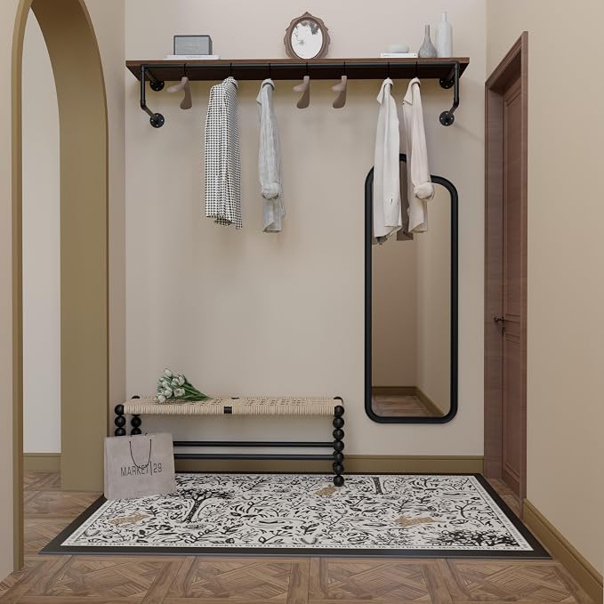 Clothes Rack 60in, Wall Mounted Garment Racks with Real Walnut Wood Shelf, Heavy Duty Hanging Clothes Rack, Multi-Purpose Hanging Rod, Space-Saving Closet Storage