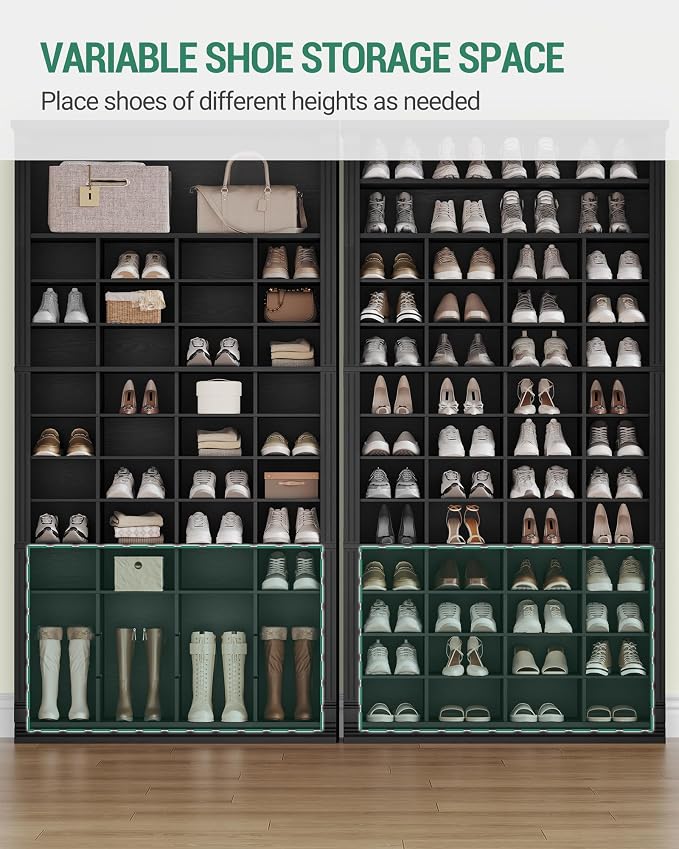 Hzuaneri 13 Tiers Shoe Storage Cabinet, Tall Shoe Cabinet with Cubby | Wooden Shoes Organizer for Closet, 52 Pairs, Shoes Cubby Organizer for Entryway, Hallway, Bedroom, Black SR41004X