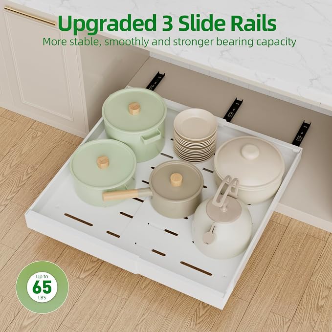 PAKETA 4 Pack Expandable Pull Out Cabinet Organizer,21" Deep | Pull Out Drawers for Cabinets with width from 12" to 20",Sliding Drawers for Cabinets with Upgrade 3 Slide Rails,hold 65 lbs
