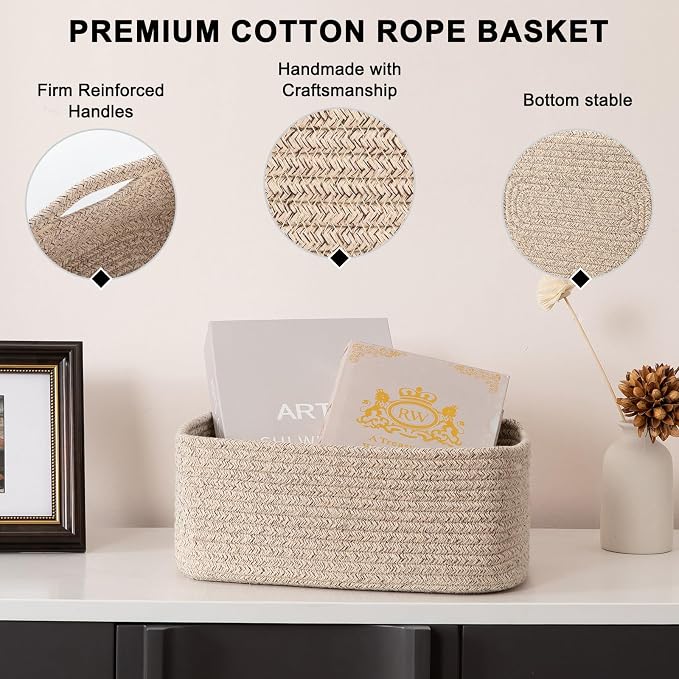 OIASKET 6 Pack Small Storage Baskets for Shelves, Basket for Organizing | Baskets for Towel, Cute Decorative Storage Bins, Organizer Basket for Gifts Empty, 11.8''Lx7.8''Wx4.7''H-Brown