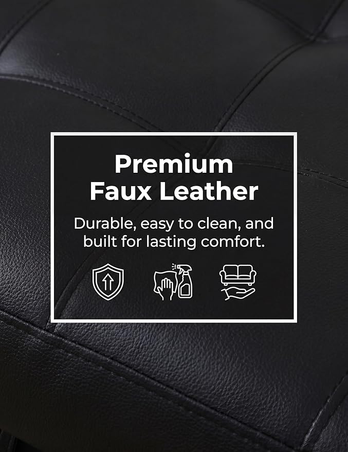 Ottoman with Storage, 28.5 inch Faux Leather Storage Ottoman with Padded Seat, Large Entryway Bench with Solid Wood Frame, Upholstered Sturdy Foot Rest for Living Room, Bedroom, Entryway