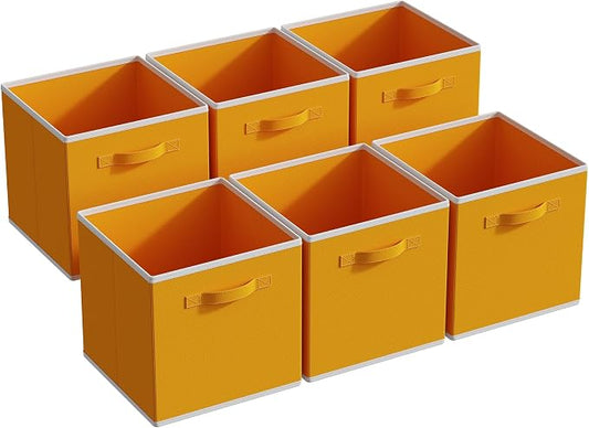 MAX Houser Fabric Cloth Storage Bins,Foldable Storage Cubes Organizer Baskets with Dual Handles for Home Bedroom Storage,Set of 6(Yellow)
