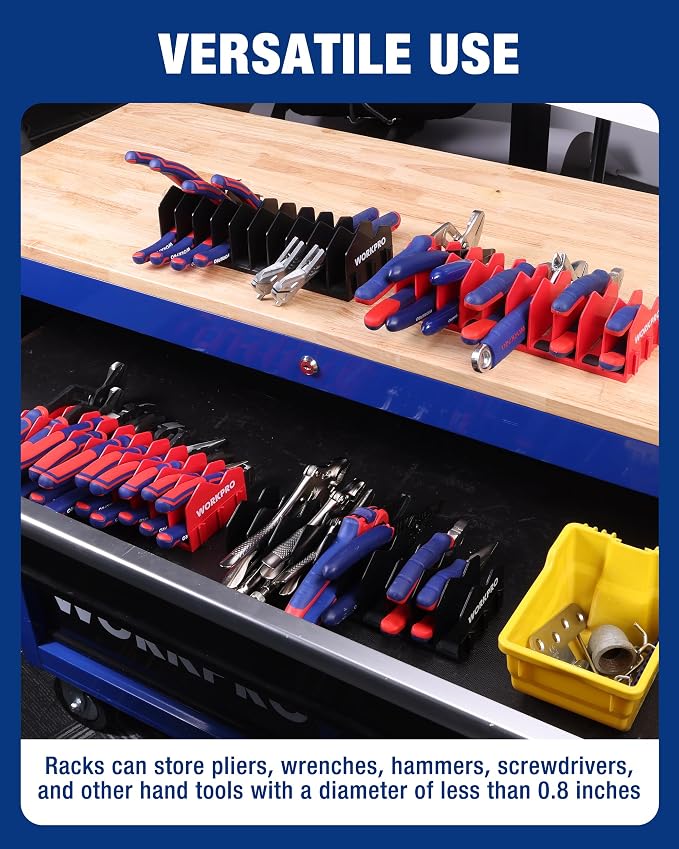 WORKPRO 4-Pack Plier Organizer Rack, 40-Slot Tool Organizer and Storage | Large Capacity Plier Holder, Non-Slip Rubber Base, High-Strength Plastic, Extendable Tool Box Organizer, Pliers Not Included