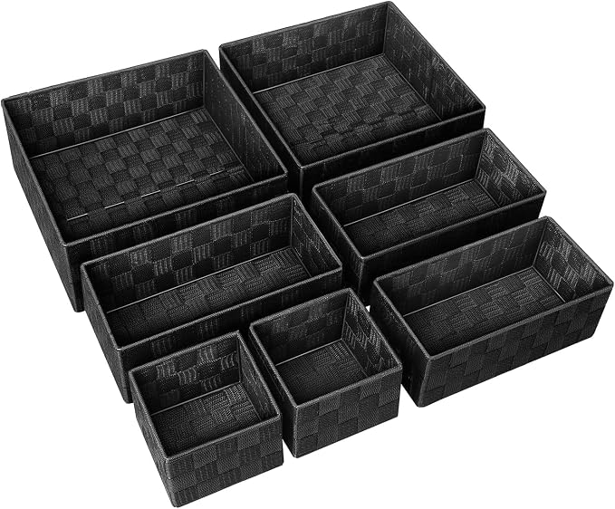 Posprica Small Baskets for Organizing(7 Set) Woven Storage for Shelves, Bathroom, Decorative Closet Organizer, Dresser Bins, Shelf